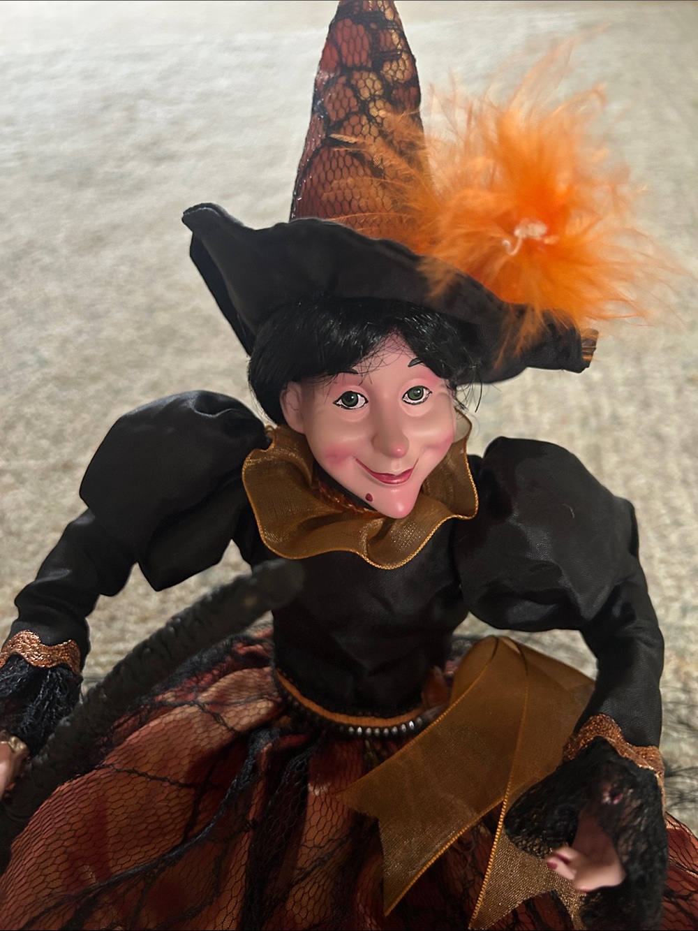 Vintage Sitting Shelf Witch Doll With Broom - Picture 2 of 6
